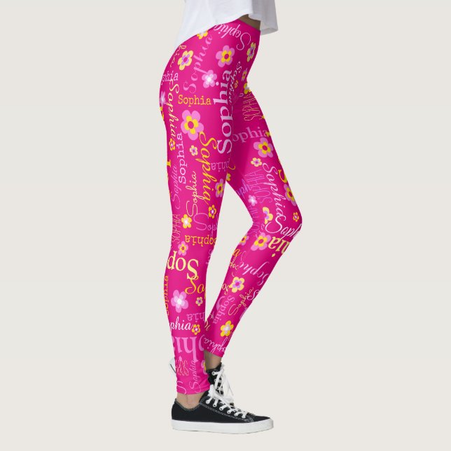 Leggings Rose jaune personnalisé filles nom de texte fleur  (Droite)