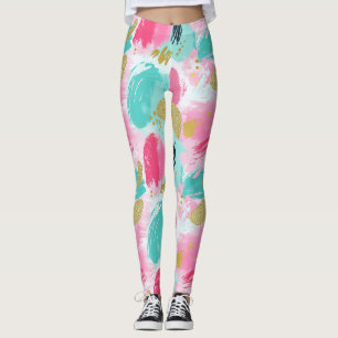 Leggings Rose Menthe Douce Or Printemps Abstrait Pinceaux