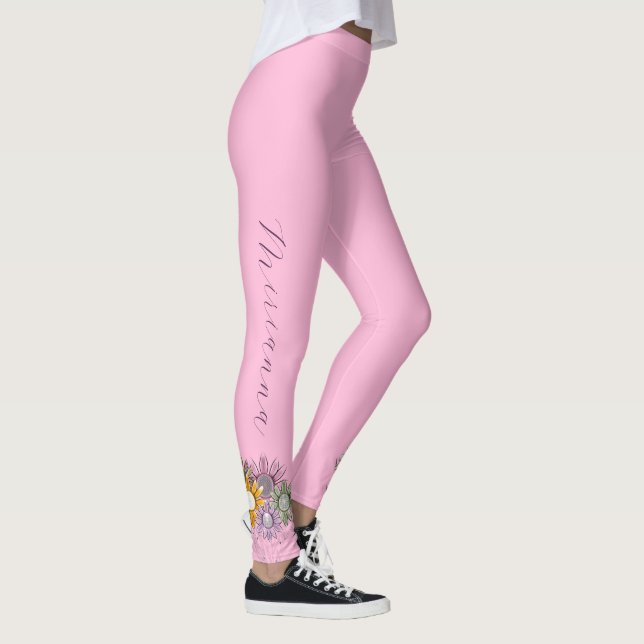 Leggings Rose Moderne Printemps Été Pastel Daisy Flores (Droite)