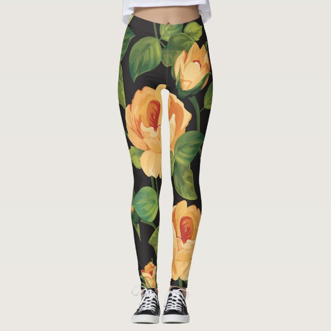 Leggings Rose, motifs floraux sans soudure. (Devant)