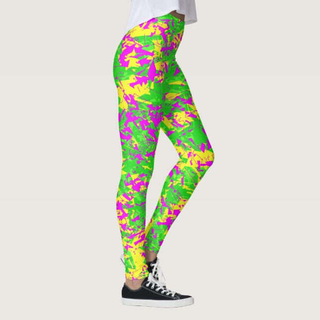 Leggings Rose néon brisé et citron jaune (Droite)
