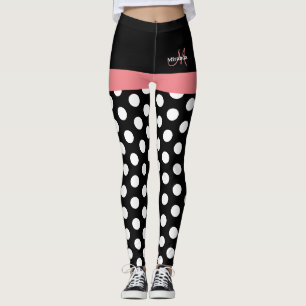 Leggings Rose noir blanc Polka point Monogramme