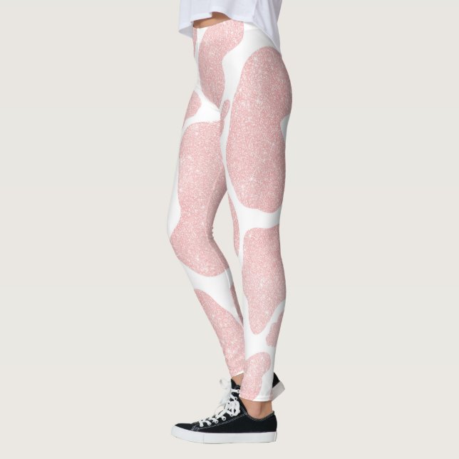 Leggings Rose Or blanc Grandes taches de vache Motif animal (Gauche)