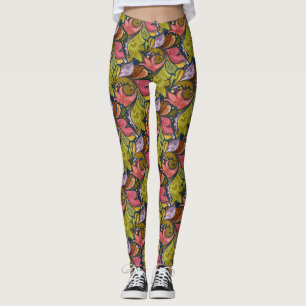 Leggings Rose Orange Jaune Vert Violet Fleurs Et Tourbillon