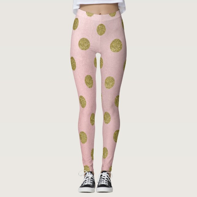 Leggings Rose Pâle Doré Pailleté Glamour Points Cute (Devant)