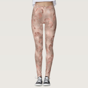 Leggings Rose Pâle Feuilles De Ginkgo Élégant Botanique 1