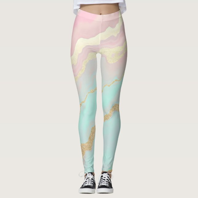 Leggings Rose Pâle Menthe Or Luxe Collection Populaire (Devant)