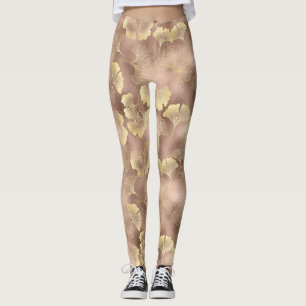 Leggings Rose Pâle Or Feuilles De Ginkgo Élégant Botanique 