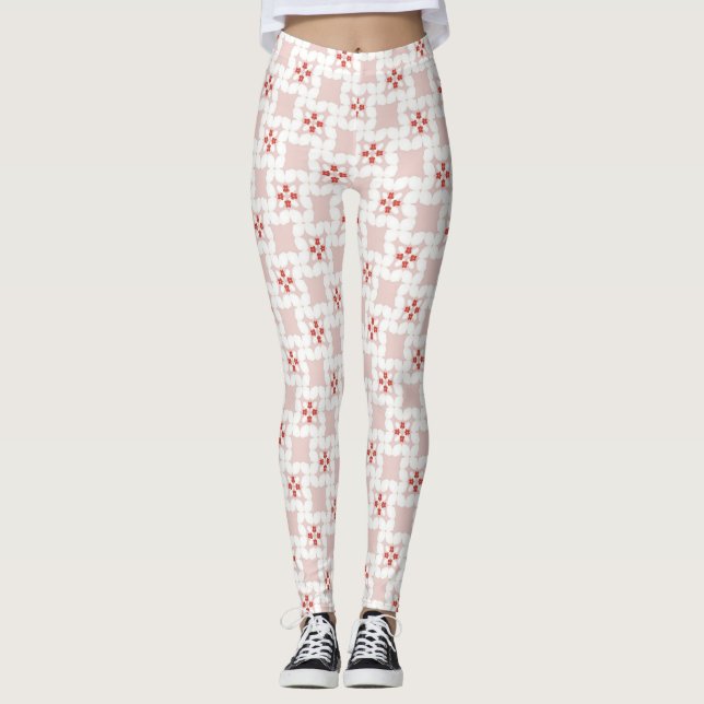 Leggings Rose pastel douce et blanche géométrique sans cout (Devant)