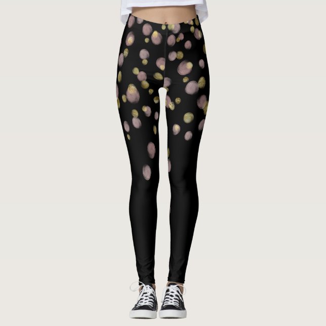 Leggings Rose poudré or sur fond noir (Devant)