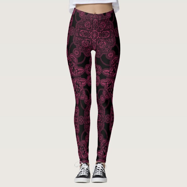 Leggings Rose profond et persan noir (Devant)