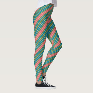 Leggings Rose profond Rose pâle Bleu Vert Rayures effet or