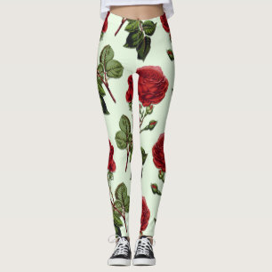 Leggings Rose Red Long Stem Motif Vert Arrière - plan