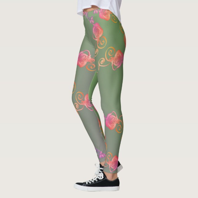 Leggings Rose romantique et jambe de mousse (Gauche)