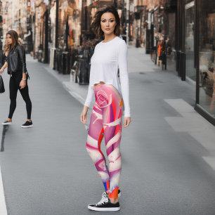 Leggings Rose rose bold en style floral artistique bohème 