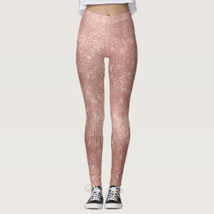 Leggings Rose Rose Gold Faux brosse le diamant métallique 