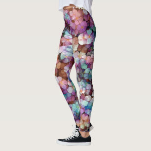 Leggings Rose Rose Or Turquoise Mosaïque Millefiori Fleurs