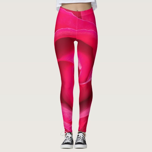 Leggings Rose rose rouge romantique (Devant)
