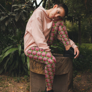 Leggings Rose rose vintage minimaliste Floral Feuille verte