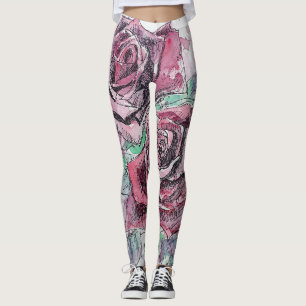Leggings Rose rouge Aquarelle Fleur Rouge Jambes Florales