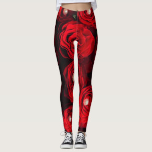 Leggings rose rouge perle noire florale