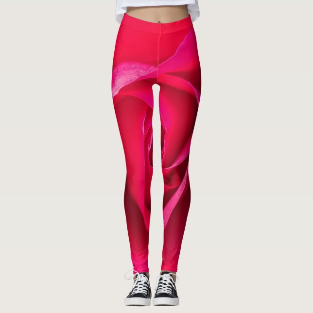 Leggings Rose rouge romantique v2 (Devant)