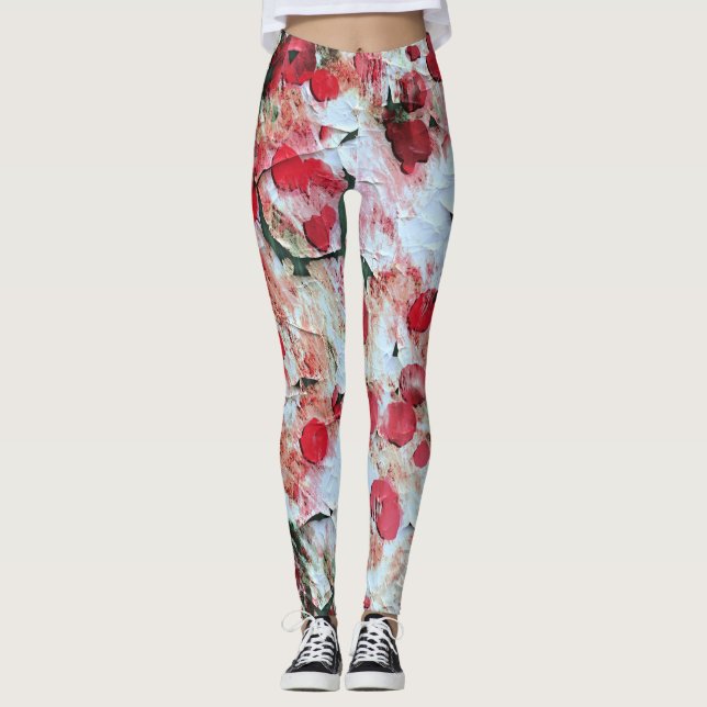 Leggings Rose Rouge Taches de polka Grunge Décadence (Devant)