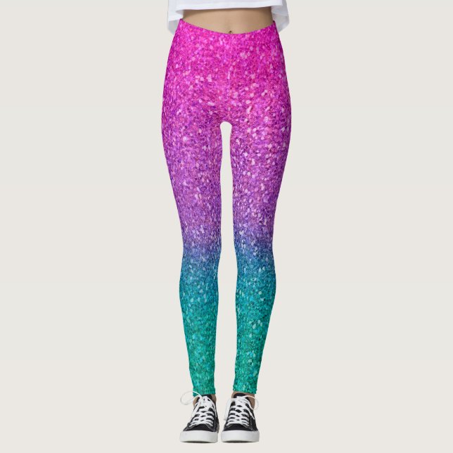 Leggings Rose sarcelle aqua bleu et paillettes scintillante (Devant)