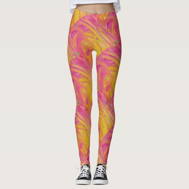 Leggings rose saumon avec soleil orange design (Devant)