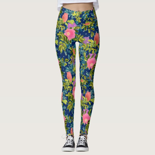 Leggings Rose sauvage, arrière - plan bleu, rose sauvage, r (Devant)