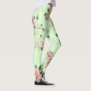 Leggings Rose sur Vert Vintage Floral
