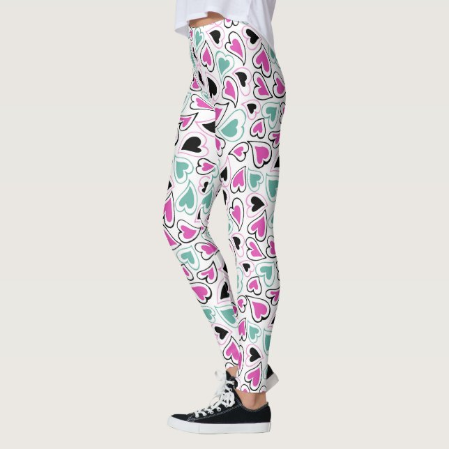 Leggings Rose, vert et noir Motif de Coeurs modernes (Gauche)
