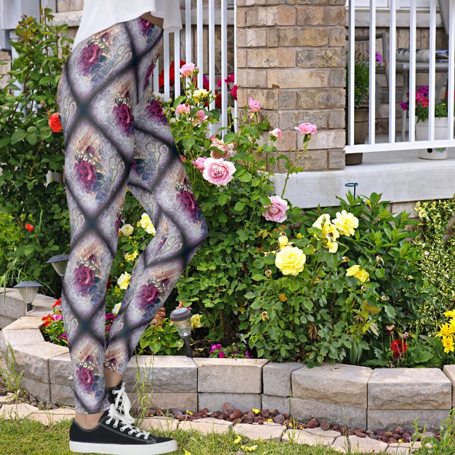 Leggings Rose victorien Ephemera Motif (Créateur téléchargé)