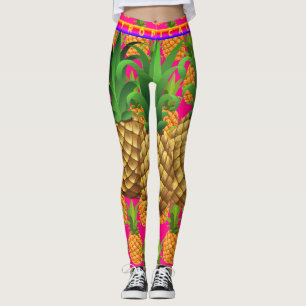 Leggings rose vif tropicaux à motif ananas