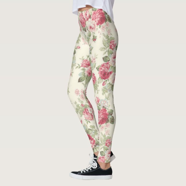 Leggings Rose vintage et rouge sur crème (Gauche)