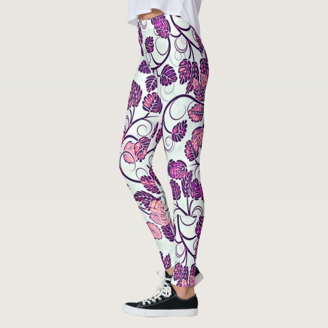 Leggings Rose + violet Feuilles (Gauche)