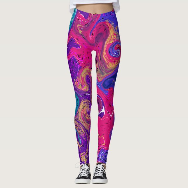 Leggings Rose, Violet, Marbre D'Art Fluide Magenta (Devant)