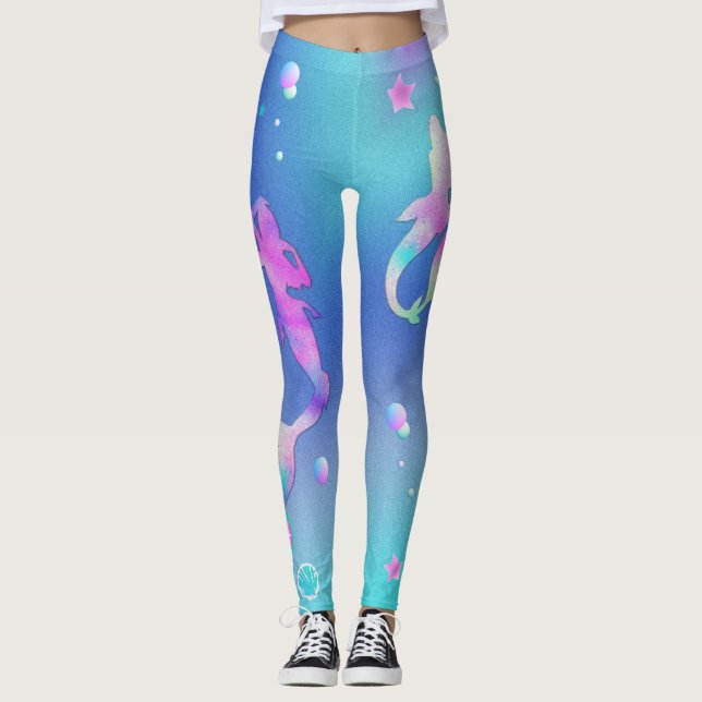Leggings Rose violet Turquoise Mer Mer Sirènes Monogram Gir (Devant)
