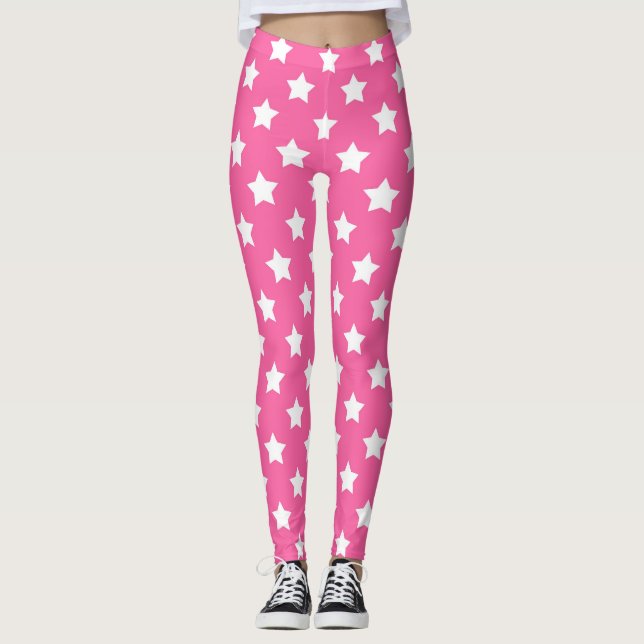 Leggings Rose White Stars Motif Décor (Devant)