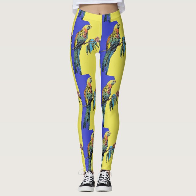 Leggings Rosella Perroquet Aquarelle Oiseau Bleu M (Devant)