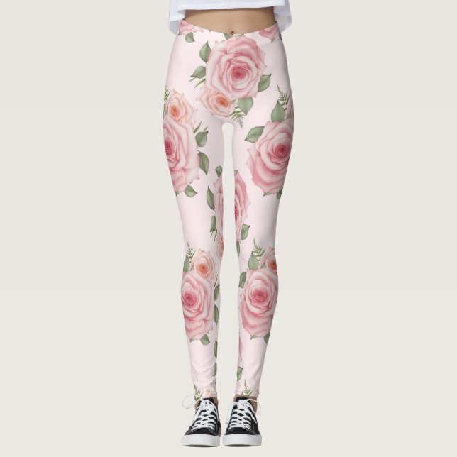 Leggings Roseraie rose vintage cottage motif floral (Devant)