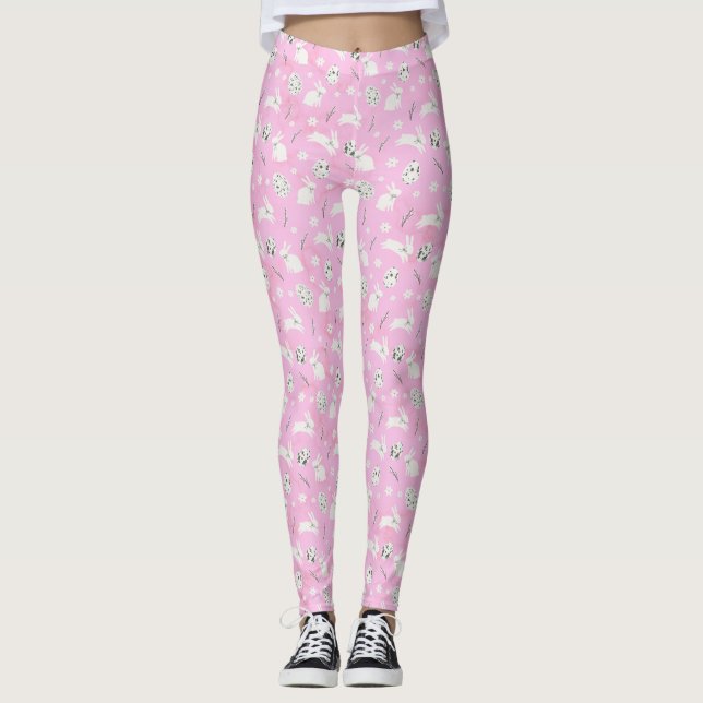 Leggings roses à motif lapin (Devant)