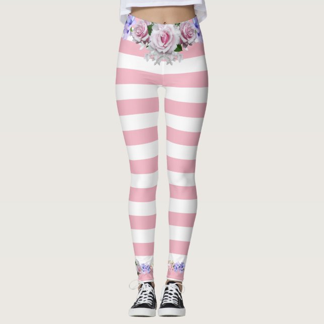 Leggings Roses à rayures roses (Devant)