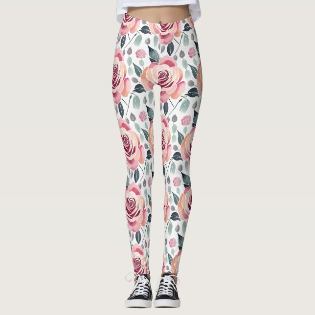 Leggings Roses Abstraits Dans Des Couleurs Pastel (Devant)
