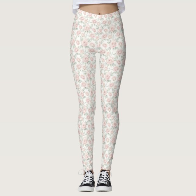 Leggings Roses Aquarelles Élégantes  (Devant)