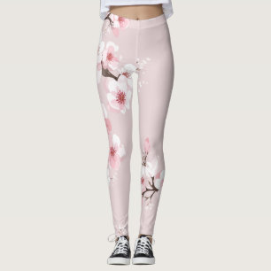 Leggings roses aux fleurs de cerisier