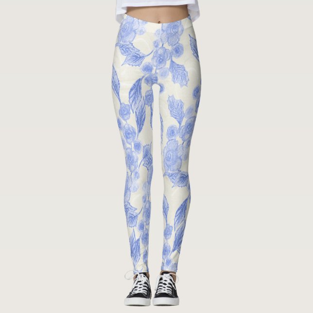 Leggings Roses bleus et blancs (Devant)