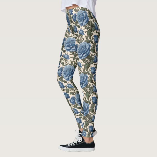 Leggings Roses Bleus Et Feuilles Verts, (Gauche)