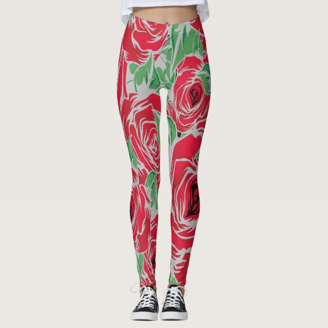Leggings Roses Country red green vintage floral   (Devant)