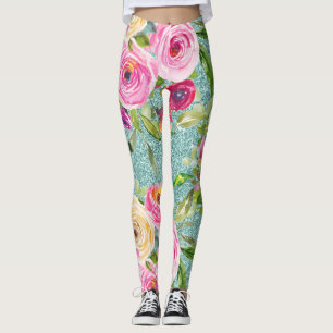 Leggings Roses d'aquarelle en rose et crème sur Parties sc